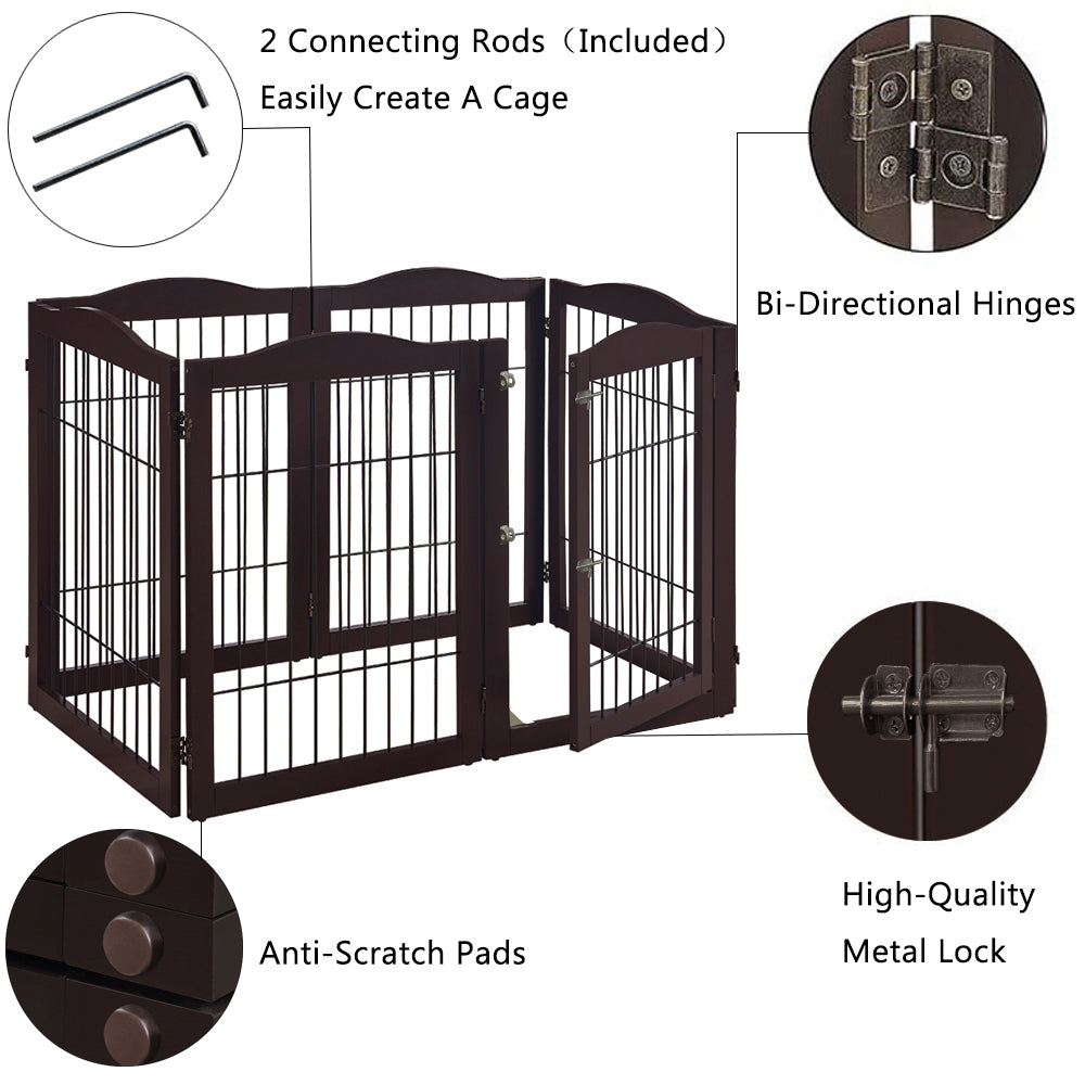Unipaws Wide Pet Gate， Freestanding Pet Playpen， 6 Panels Dog Gate， Espresso