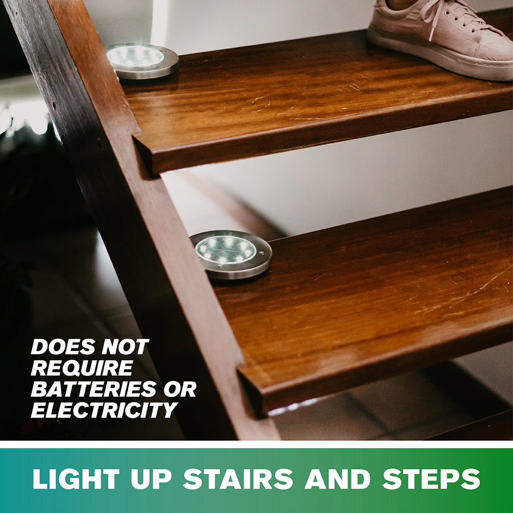 Bell + Howell Solar Powered Swivel Disk Lights， Outdoor Path Lights with 8 LED Bulbs， Stainless Steel 4 Pack