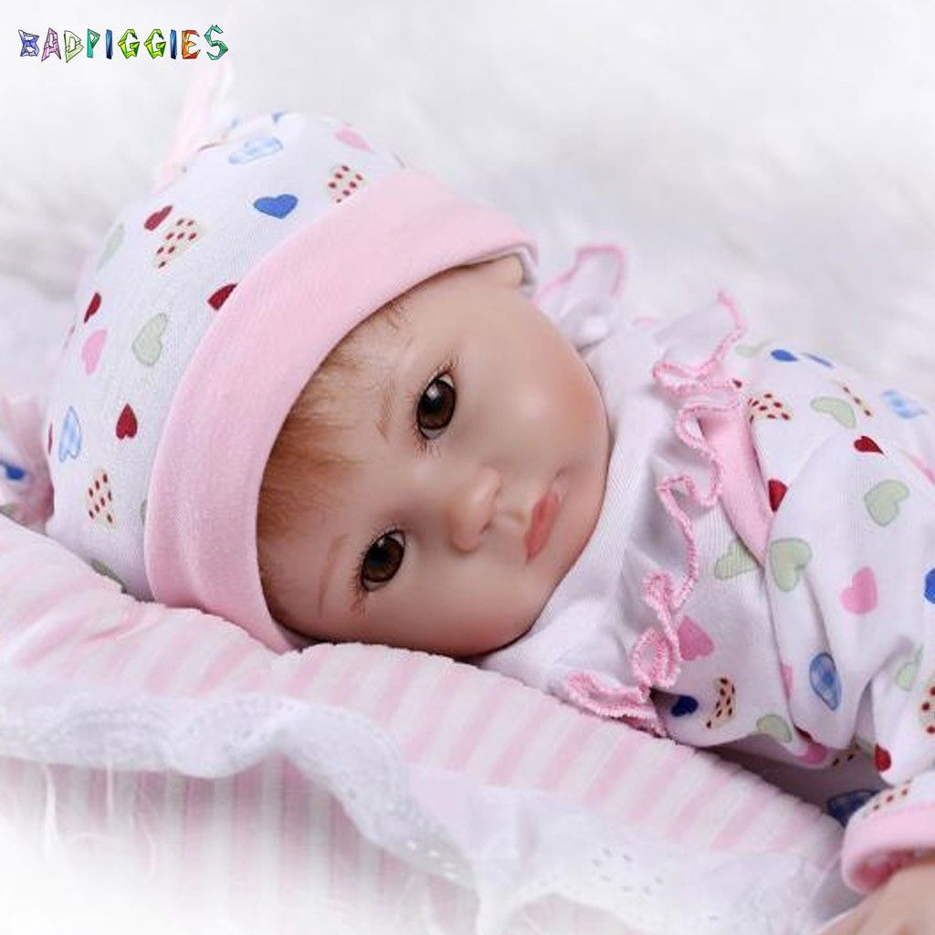 BadPiggies 17" Realistic Newborn Reborn Baby Doll Girl Silicone Vinyl Baby Weighted Soft Body Lifelike Doll Xmas Gift