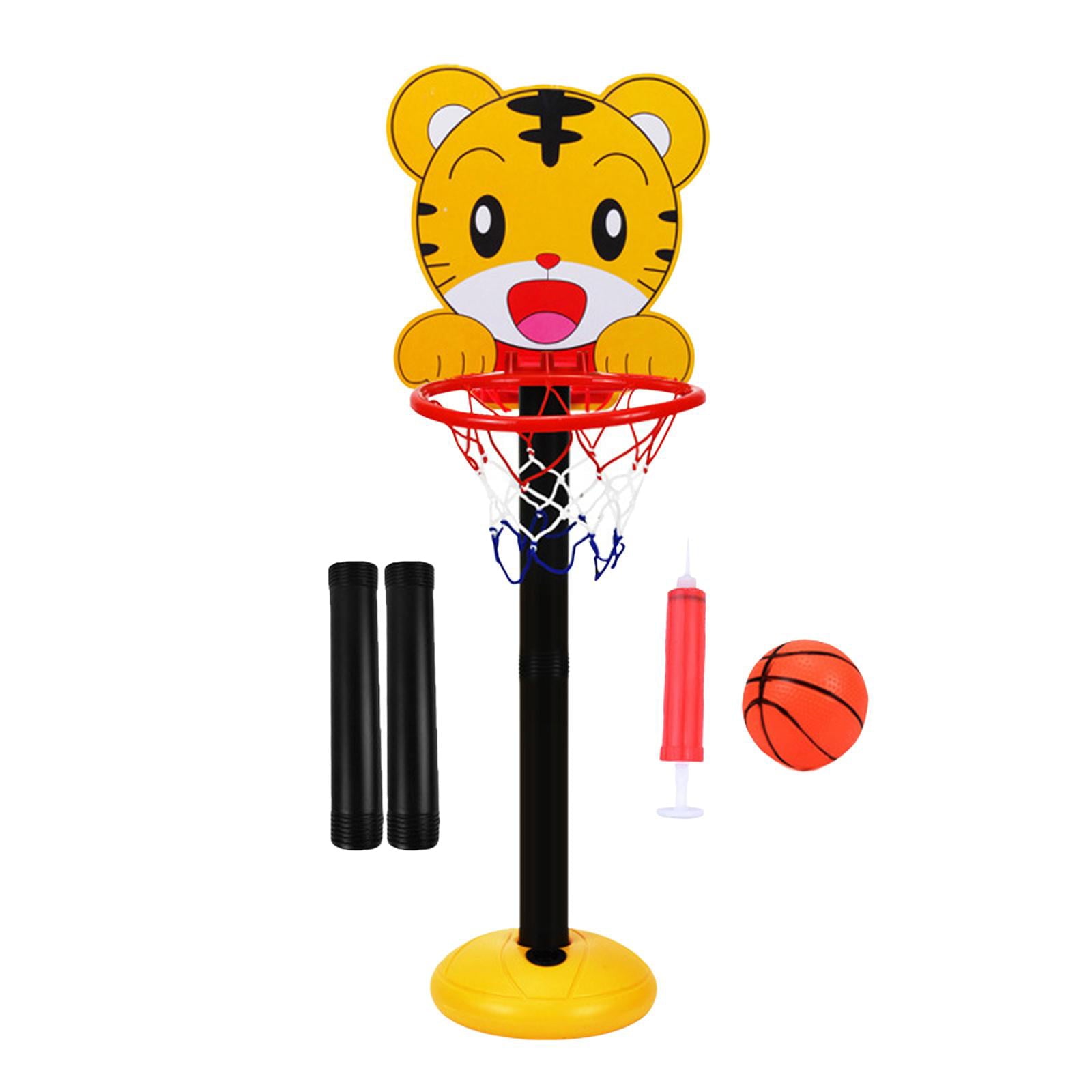 Portable Basketball Hoop Stand Adjustable Game Animals with Ball Pump Sport Board with Net for Kids Adults Boys Outside Birthday Tiger