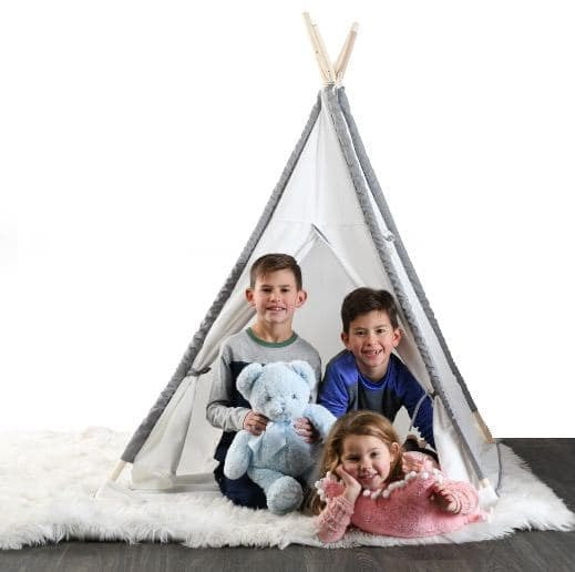 Teepee Tent For Kids With Mat - Foldable Kids Natural Cotton Canvas Teepee Play Tent With Wood Poles And Carry Case - Play Tents For Girls Boys, Indoor Outdoor Kids Playhouse Tent -Play22USA