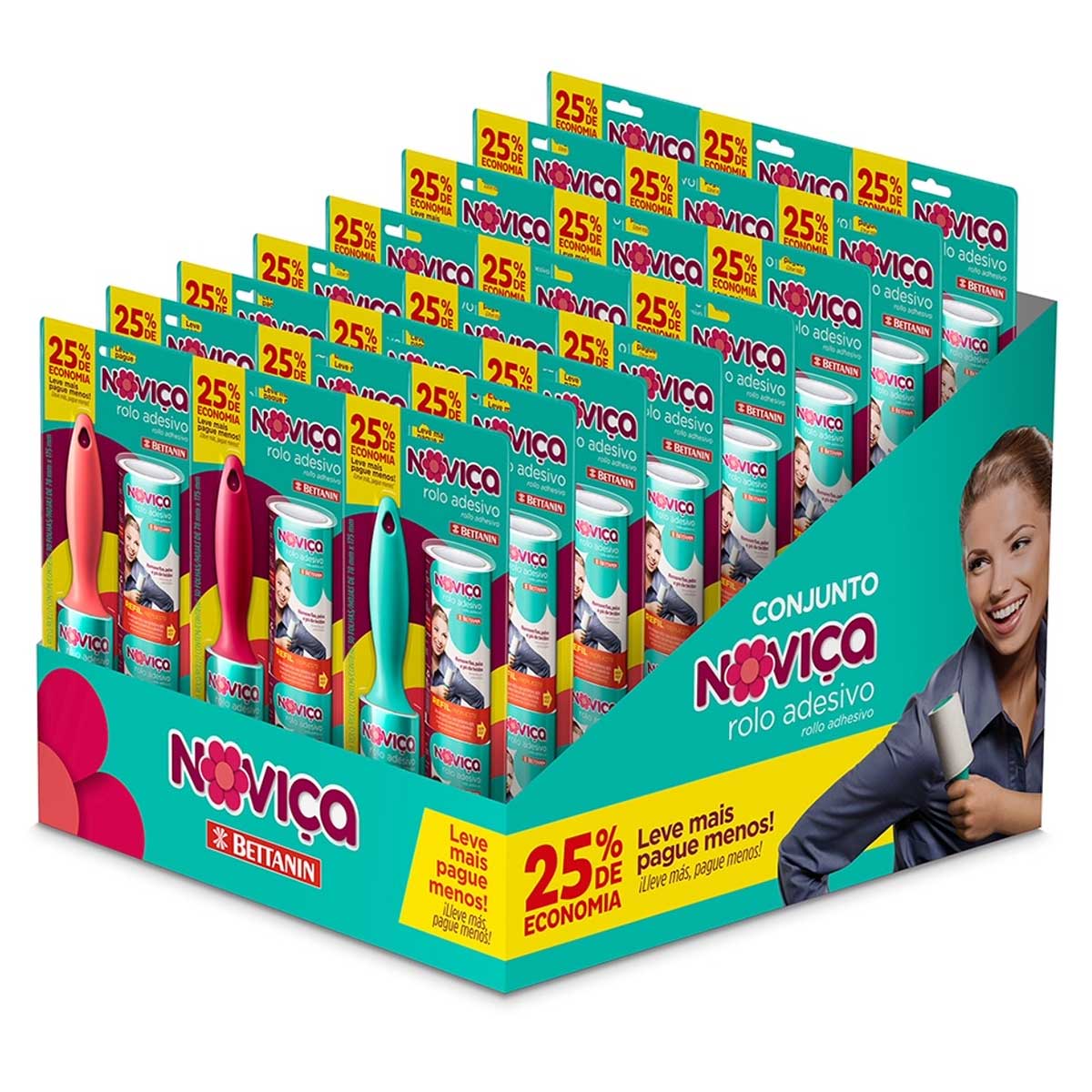 Conjunto Rolo Adesivo com Refil 2 Pecas Verde e Rosa Novica