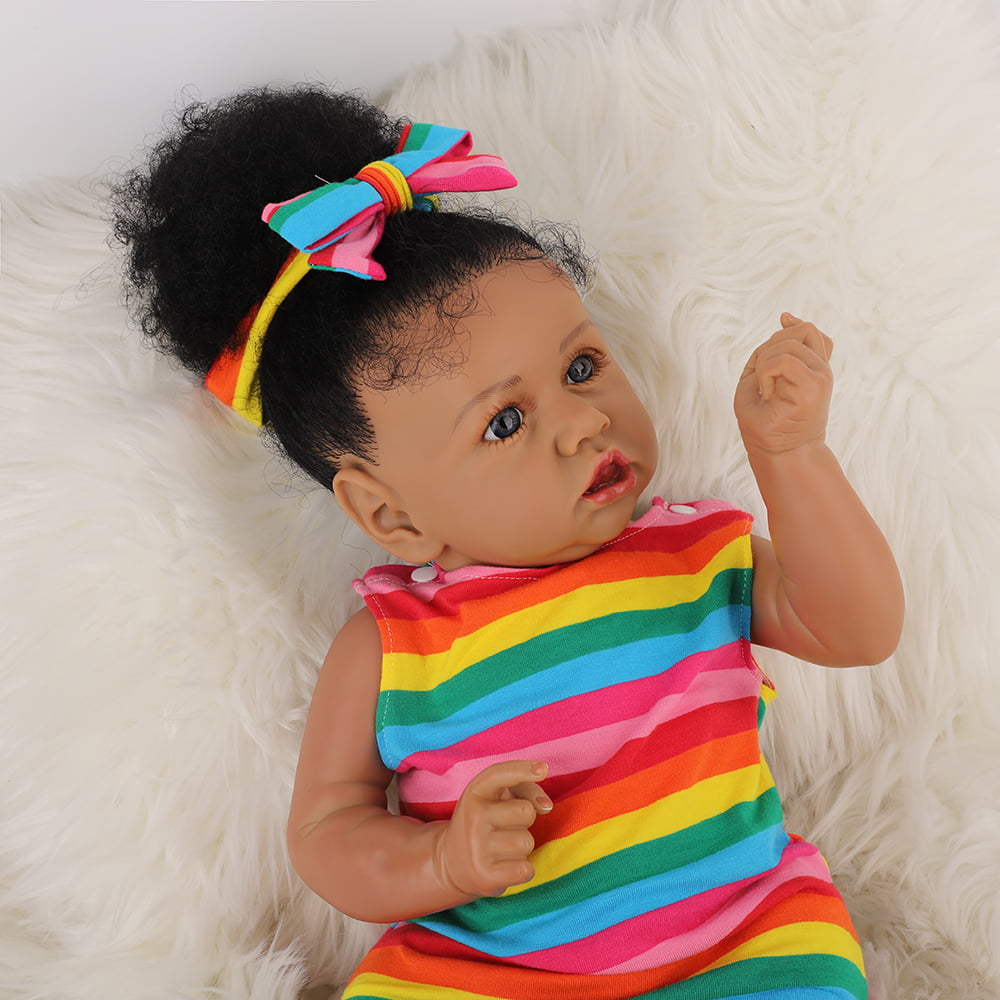 Takanini Reborn Baby Dolls African American Silicone Limbs Realistic Baby Doll with Soft Body Birthday Gift