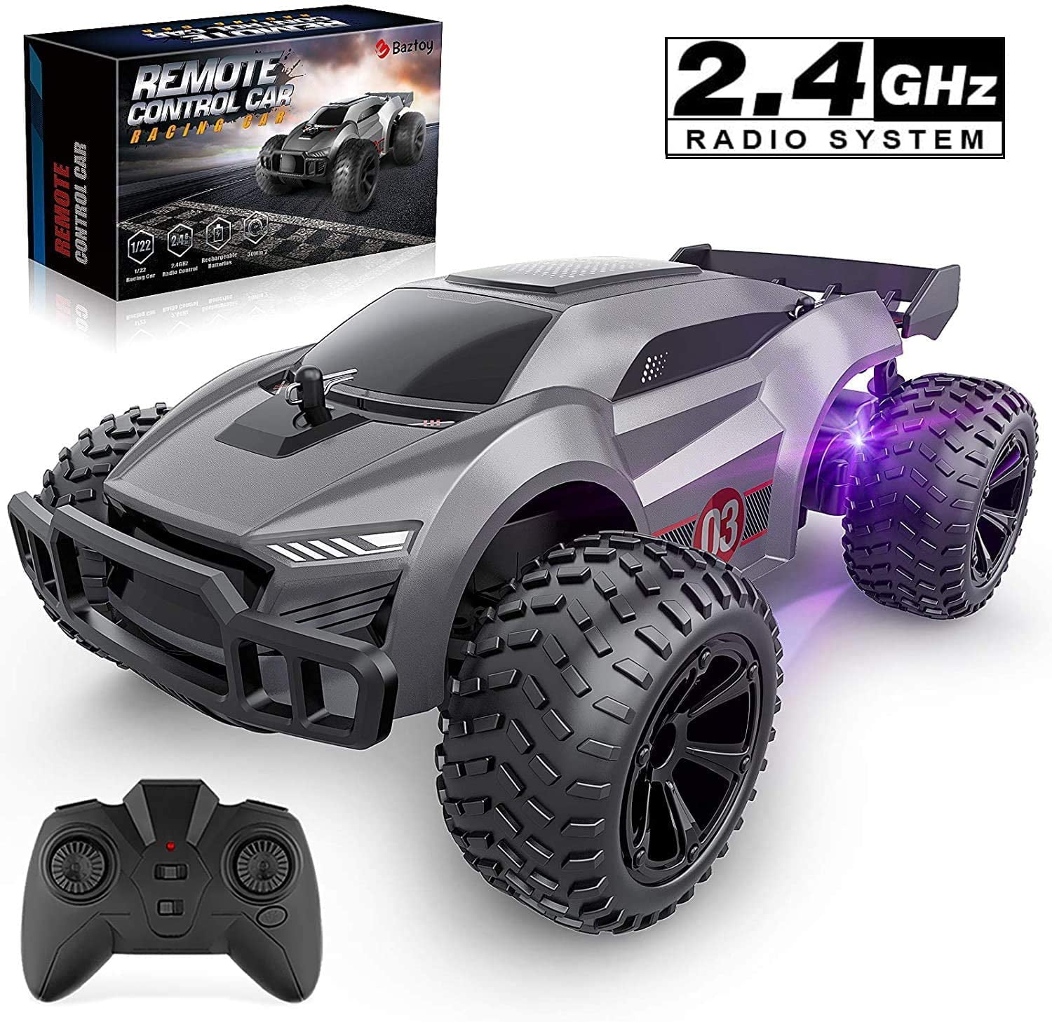 Allaugh High Speed RC Car， Remote Control Car， 1:22 Scale 2WD off-Road RC Racing Car with Headlight for 3-12Y Kids Adults (Gray)
