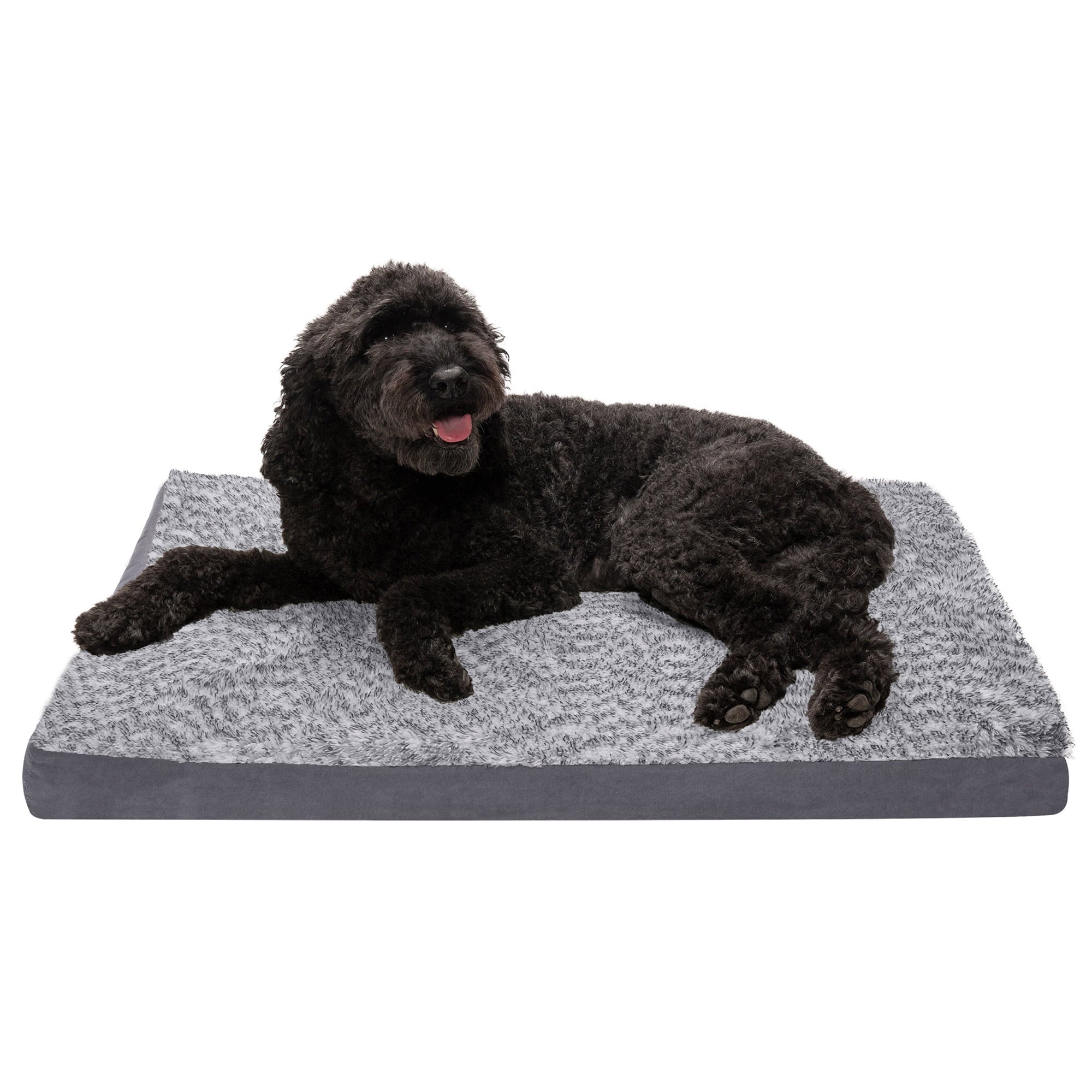 FurHaven | Deluxe Two-Tone Faux Fur and Suede Cooling Gel Pet Bed for Dogs and Cats， Stone Gray， Large