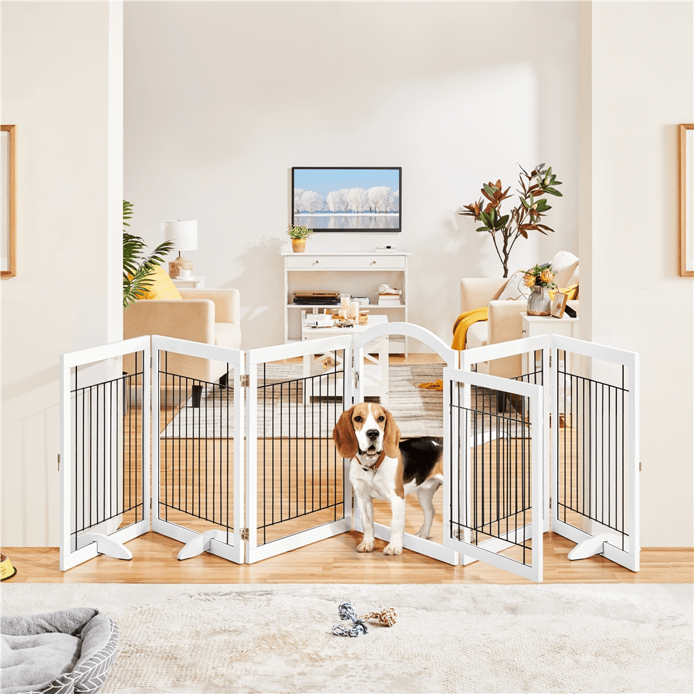 Topeakmart Topeakmart 34″H 6-Panel Foldable Pet Gate Puppy Safety Fence with Door for Dogs， White