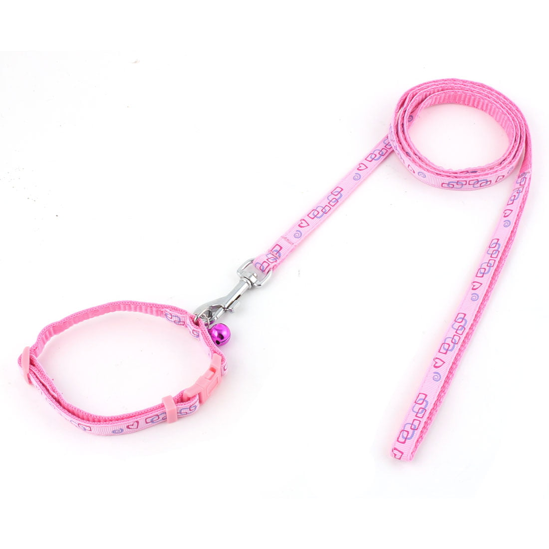 Puppy Dog Pet Bell Decor Walking Training  Collar Rope Leash Pink