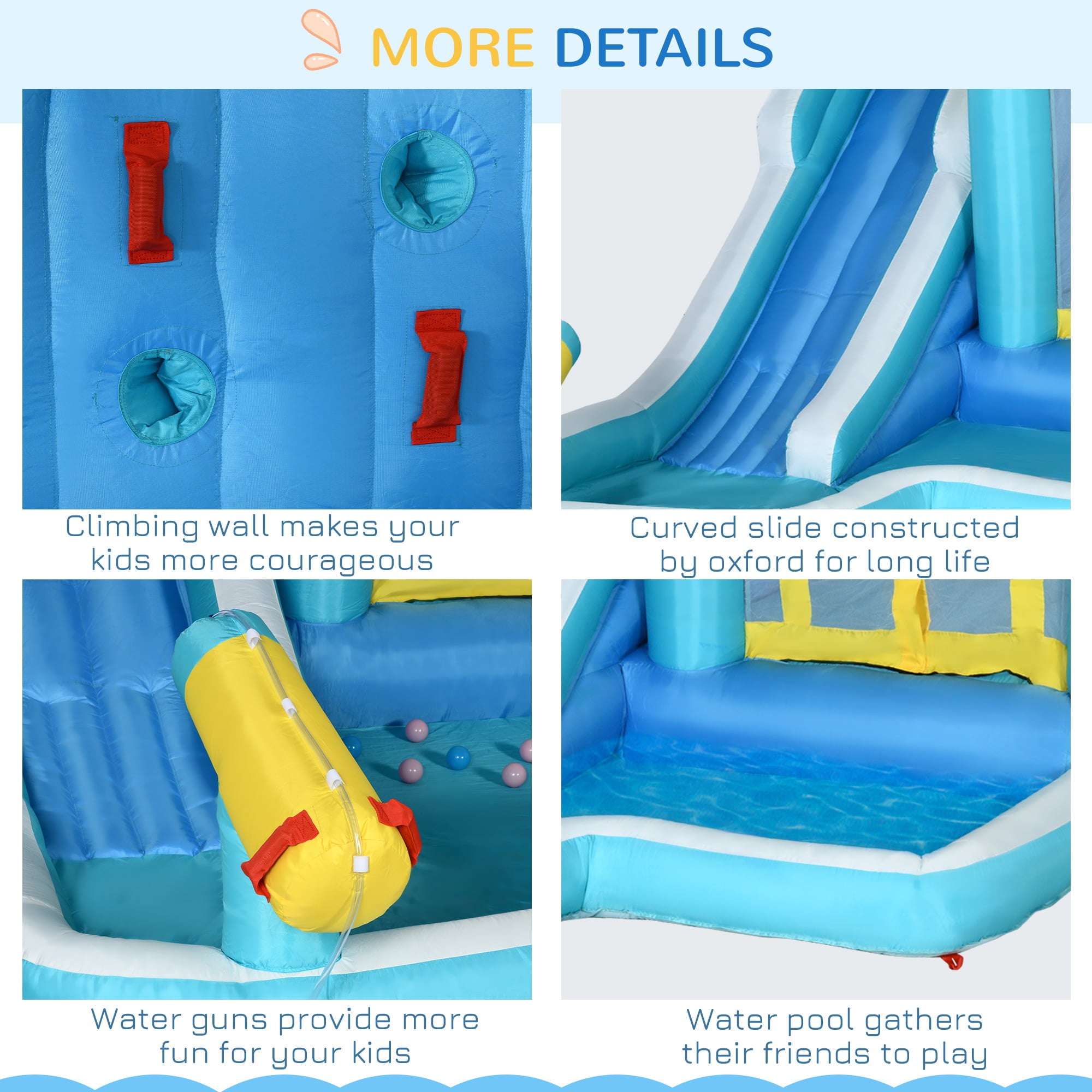 Outsunny 5-in-1 Inflatable Water Slide， Kids Castle Bounce House with Slide， Trampoline， Pool， Cannon， Climbing Wall Includes Carry Bag， Repair Patches， Ocean Balls， 680W Air Blower