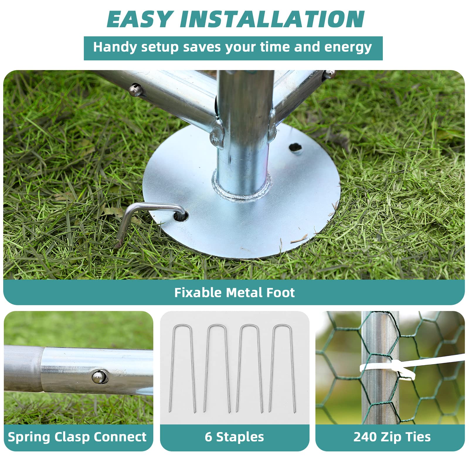 MEETWARM Large Metal Chicken Coop Run， Walk-in Poultry Cage Chicken Run Pen， Duck Rabbits House Spire Shaped Coop with Waterproof Anti-UV Cover for Outdoor Farm Use