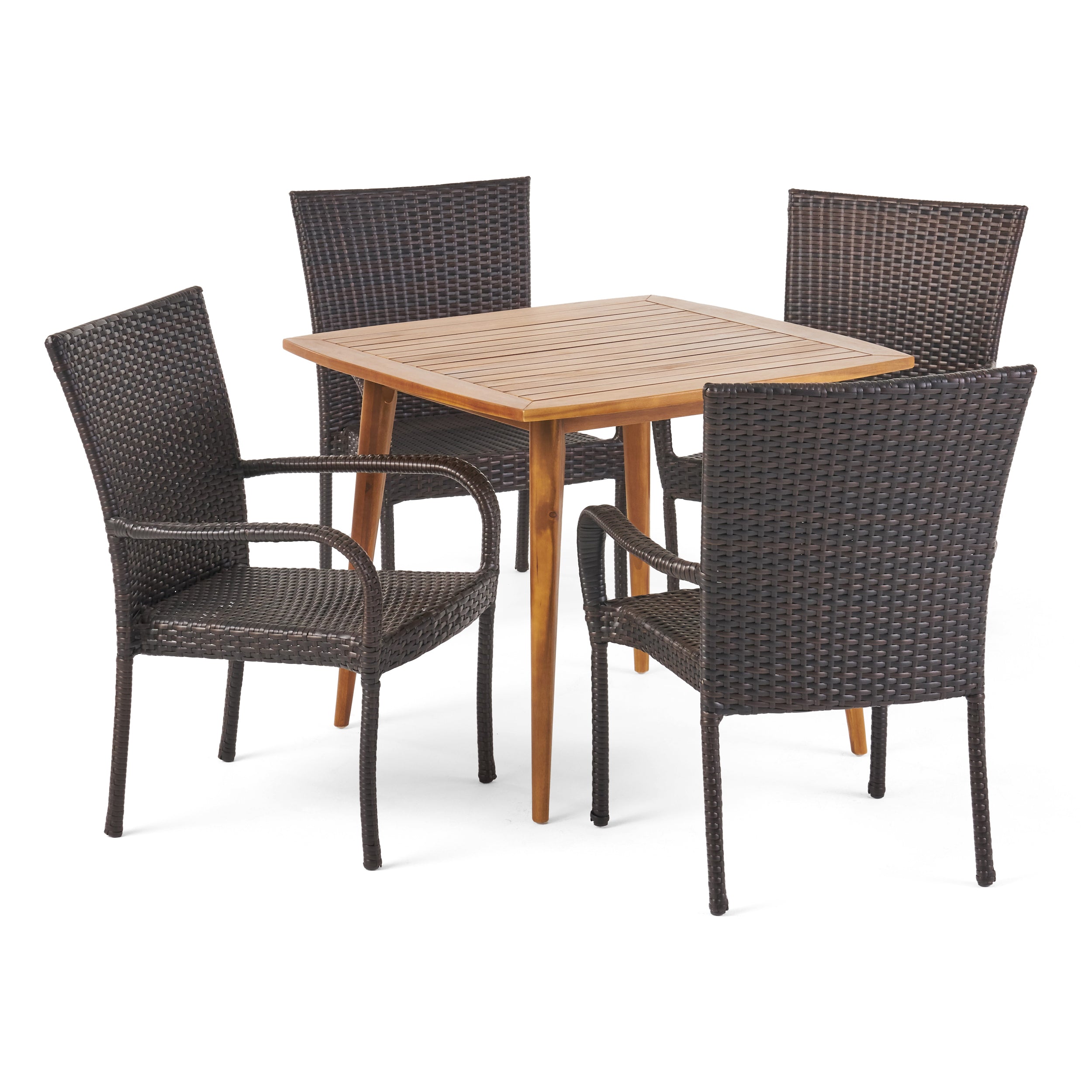 Marsh Outdoor 5 Piece Wood and Wicker Dining Set, Teak and Multi Brown