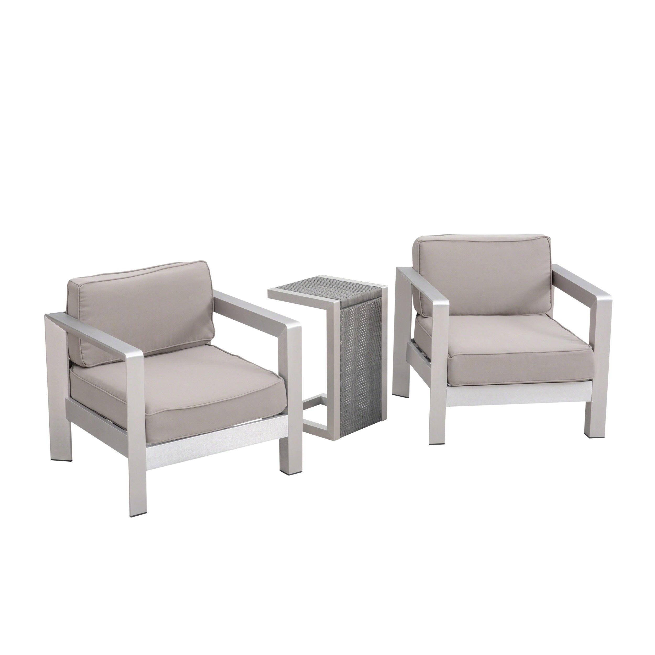 Emily 3-piece Outdoor Aluminum Club Chairs with Side Table