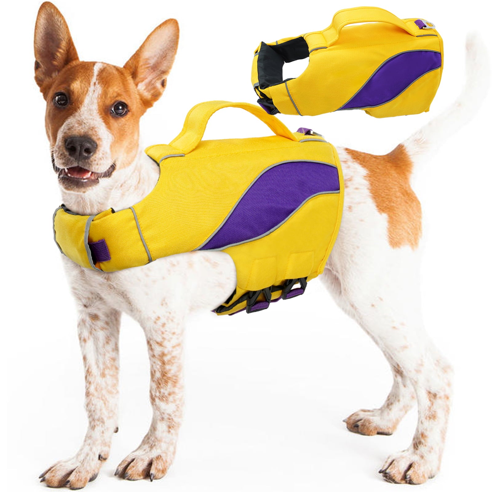 ROZKITCH Dog Life Jacket Reflective Lifesaver Ripstop Adjustable Floatation Vest with Rescue Handle Dog Swimming Vest Durable High Buoyancy for Small Medium Large Dogs