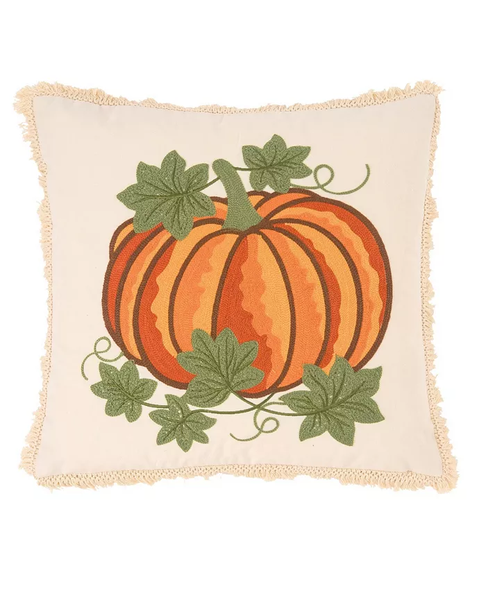 CandF Home Crewelwork Pumpkin Pillow， 18