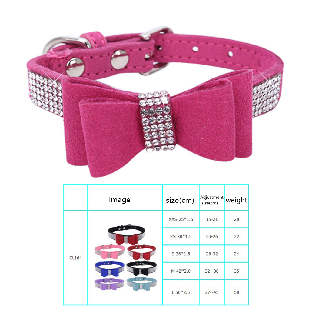 Bling Crystal Cat Collar Metal Adjustable Puppy Bow Tie Rhinestone Soft Collars Pet Supplies for Small Medium Dogs