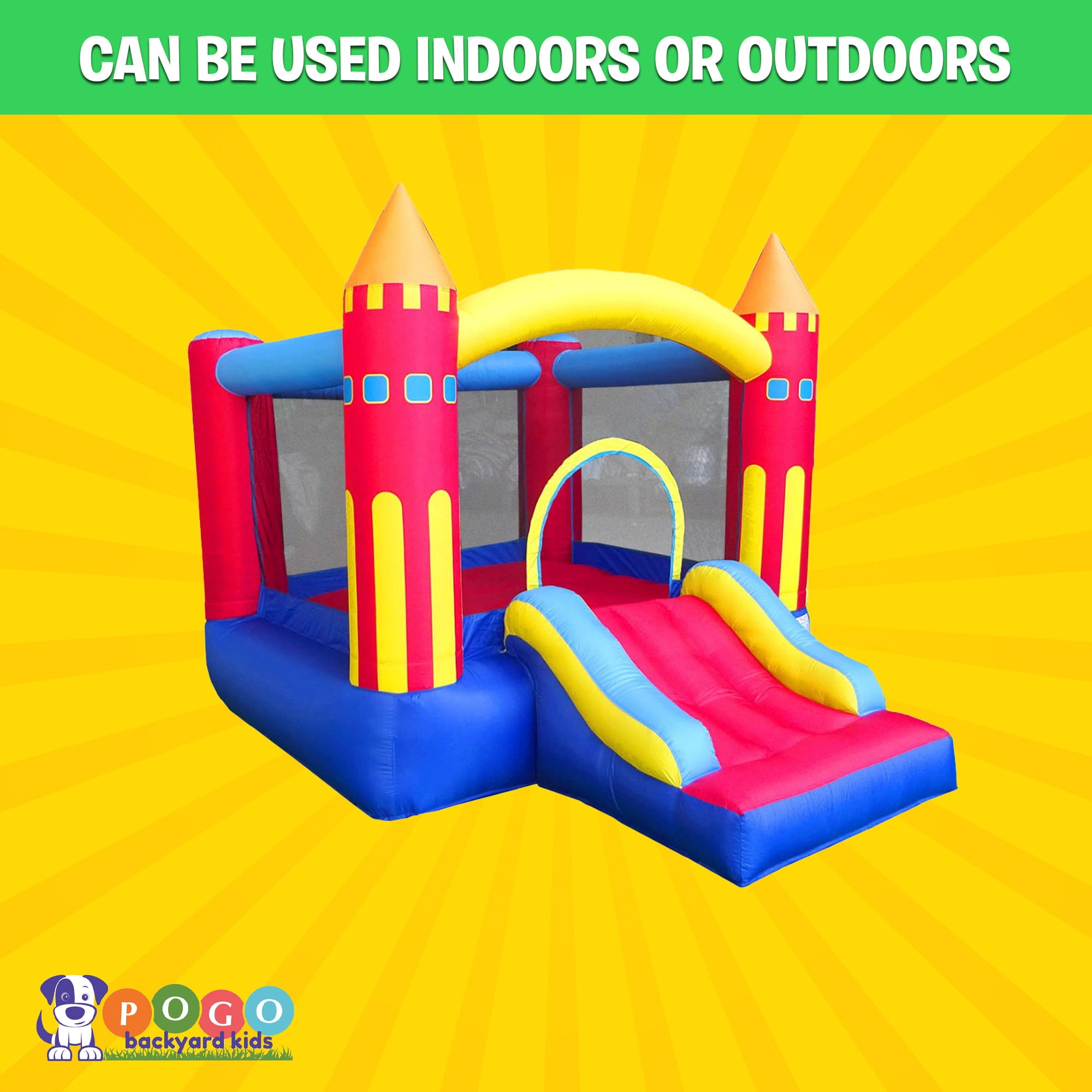 Pogo Bounce House Backyard Kids Colorful Castle Inflatable Bounce House with Slide