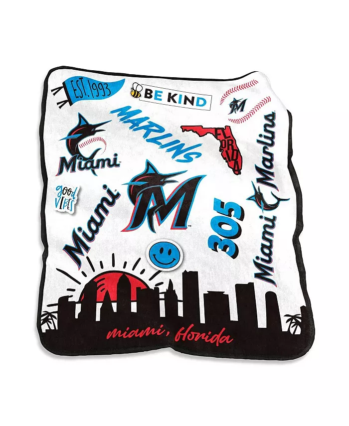 Logo Brands Miami Marlins 50'' x 60'' Native Raschel Plush Throw Blanket