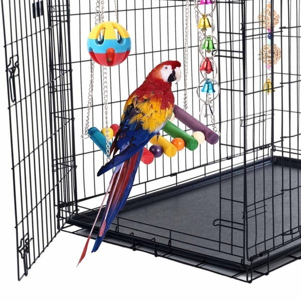 5 Packs Bird Swing Chewing Toys Parrot Toy Bird Cage Bell String Swing Bite Toys Parrot Hammock Bell Toys Bird Cage Hanging Toy with Wood Beads for Parakeets Cockatiels Conures Finches Budgie