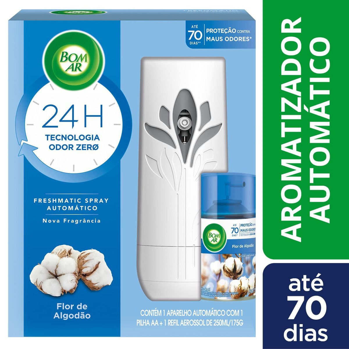 Aromatizador de Ambiente Bom Ar Automatico Aerossol Freshmatic Flor de Algodao Aparelho + Refil 250ml