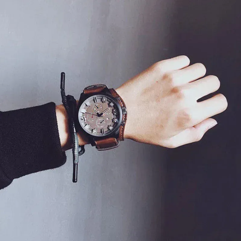 LIUYANGTIAN Retro Men's Watches High-end Luxury Man Watch PU Leather Strap Date Business Quartz Watch Big Dial Military tactical Wristwatch