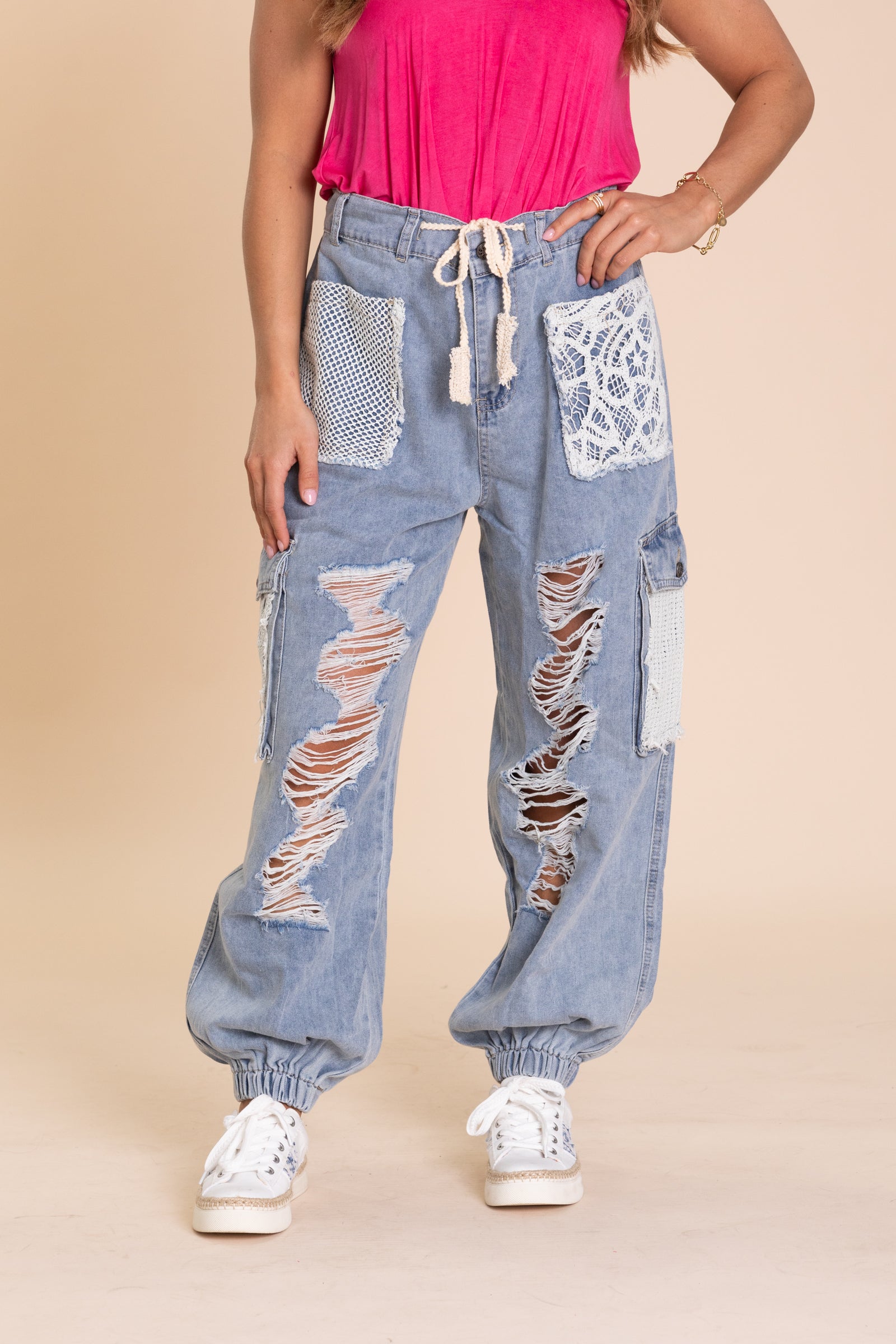 Denim Jeans With Crochet Detail