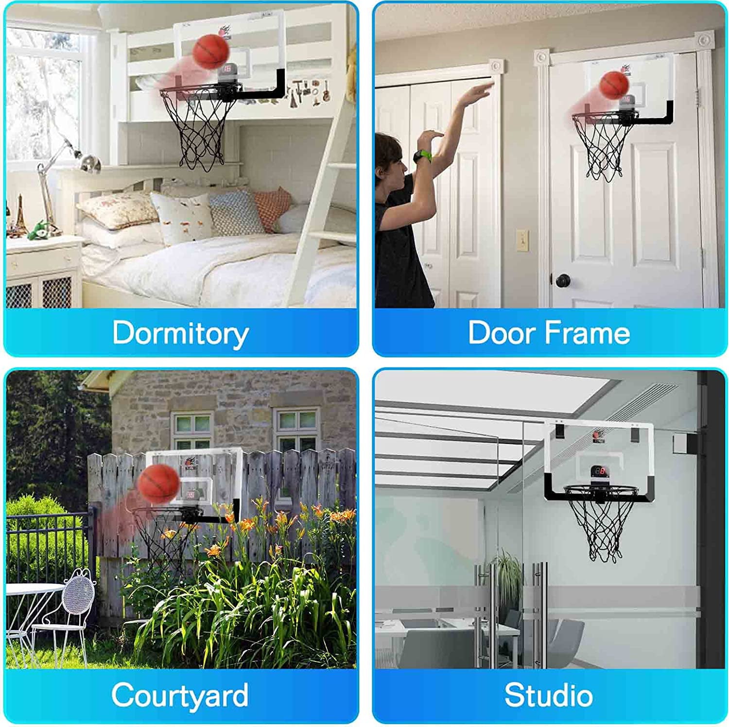 Cyfie Indoor Basketball Hoop Mini Door Basketball Hoop over the Door Backboard Rim with Scoreboard for Kids Adults