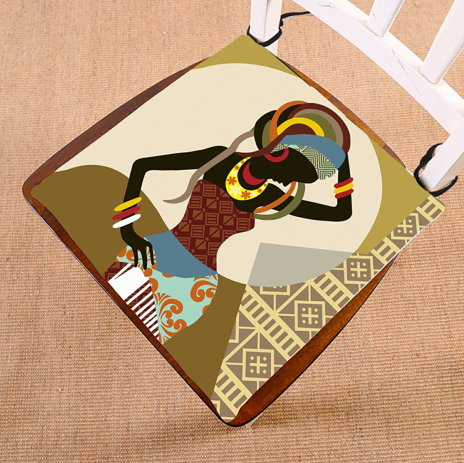 GCKG Popular African Woman Chair Pad Seat Cushion Chair Cushion Floor Cushion with Breathable Memory Inner Cushion and Ties Two Sides Printing 16x16 inches