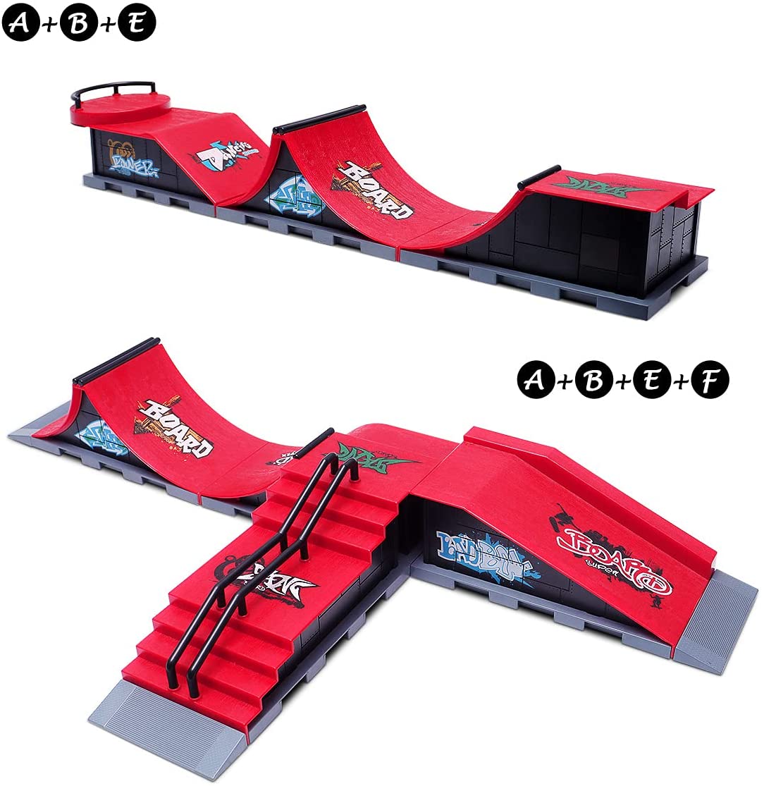 Mini Finger Toy Skateboard Park Ramp Kit， Fingerboard Half Pipe Ultimate Parks Training Props Accessories for Kids Adult (Style C)
