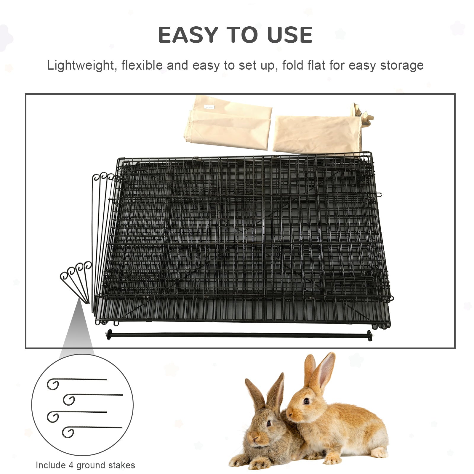 Pawhut Metal Pet Enclosure Small Animal Playpen Run， Black and White， 87