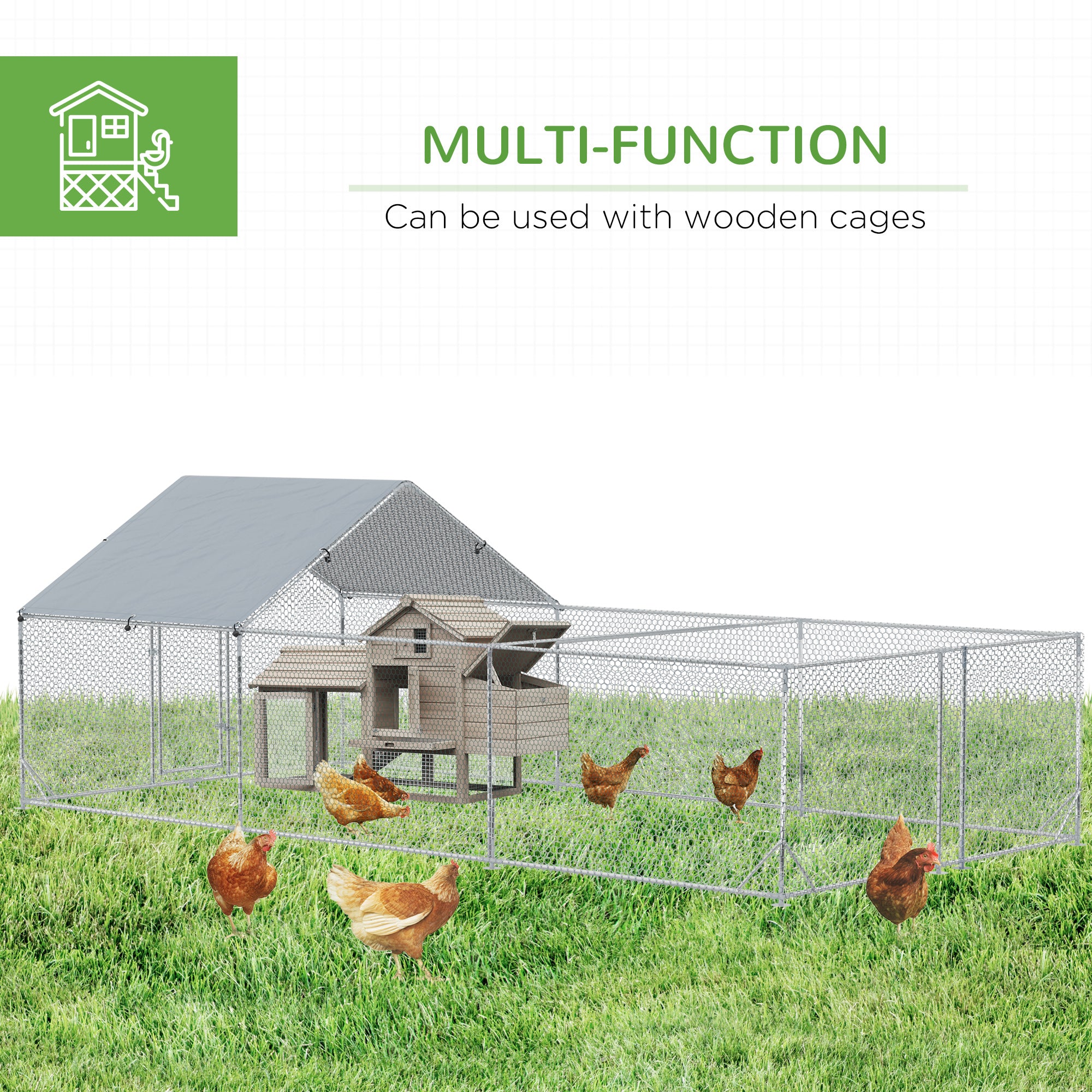 PawHut 19.7 ft Large Metal Chicken Coop for 18 Chickens， Walk-In Chicken Coop Run， Big Chicken House， Ducks Rabbit Enclosure for Backyard with Water-resistant and Anti-UV Cover