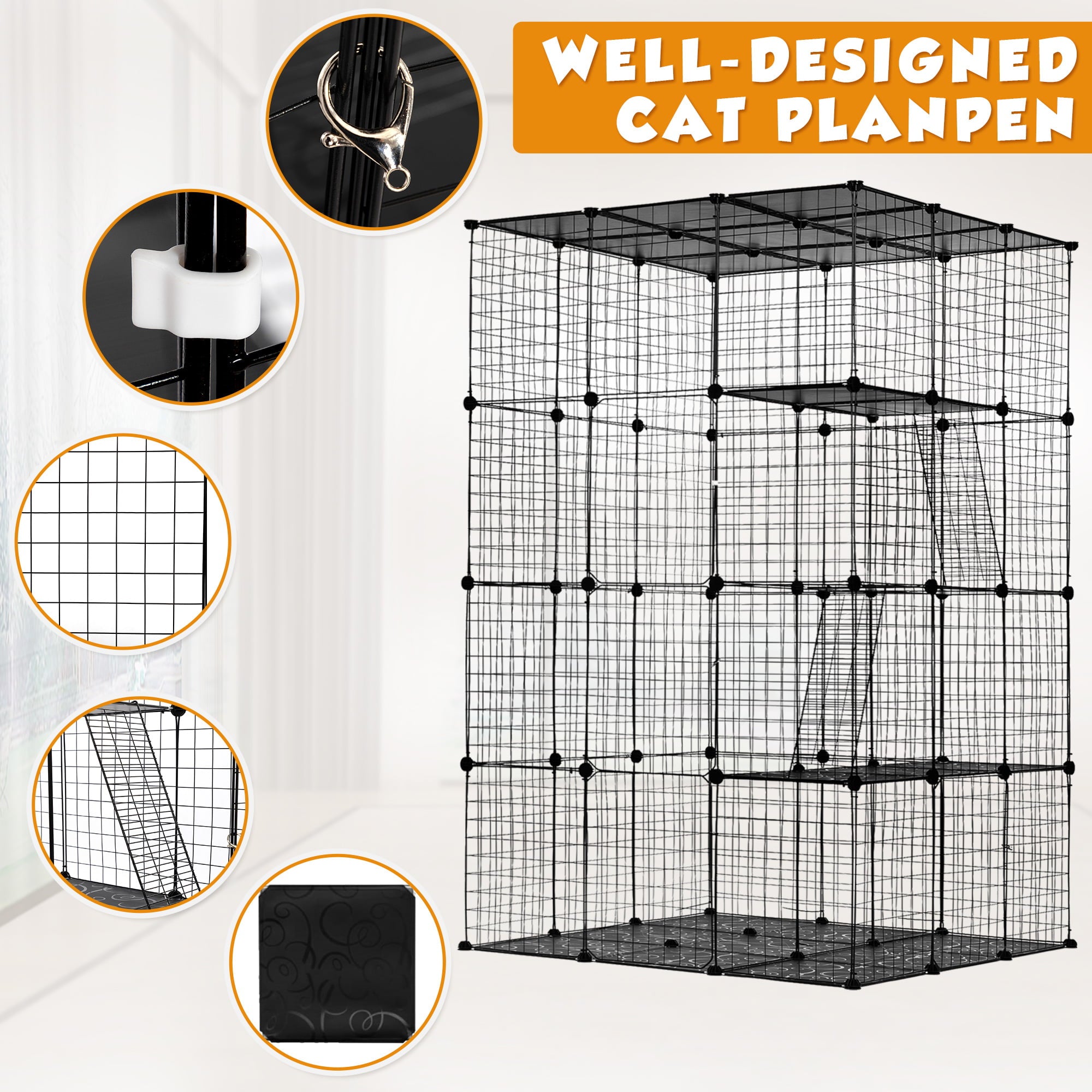 Coziwow Large DIY Cat Cage Playpen Pet Cage for Rabbit Small Animal Indoor， Black