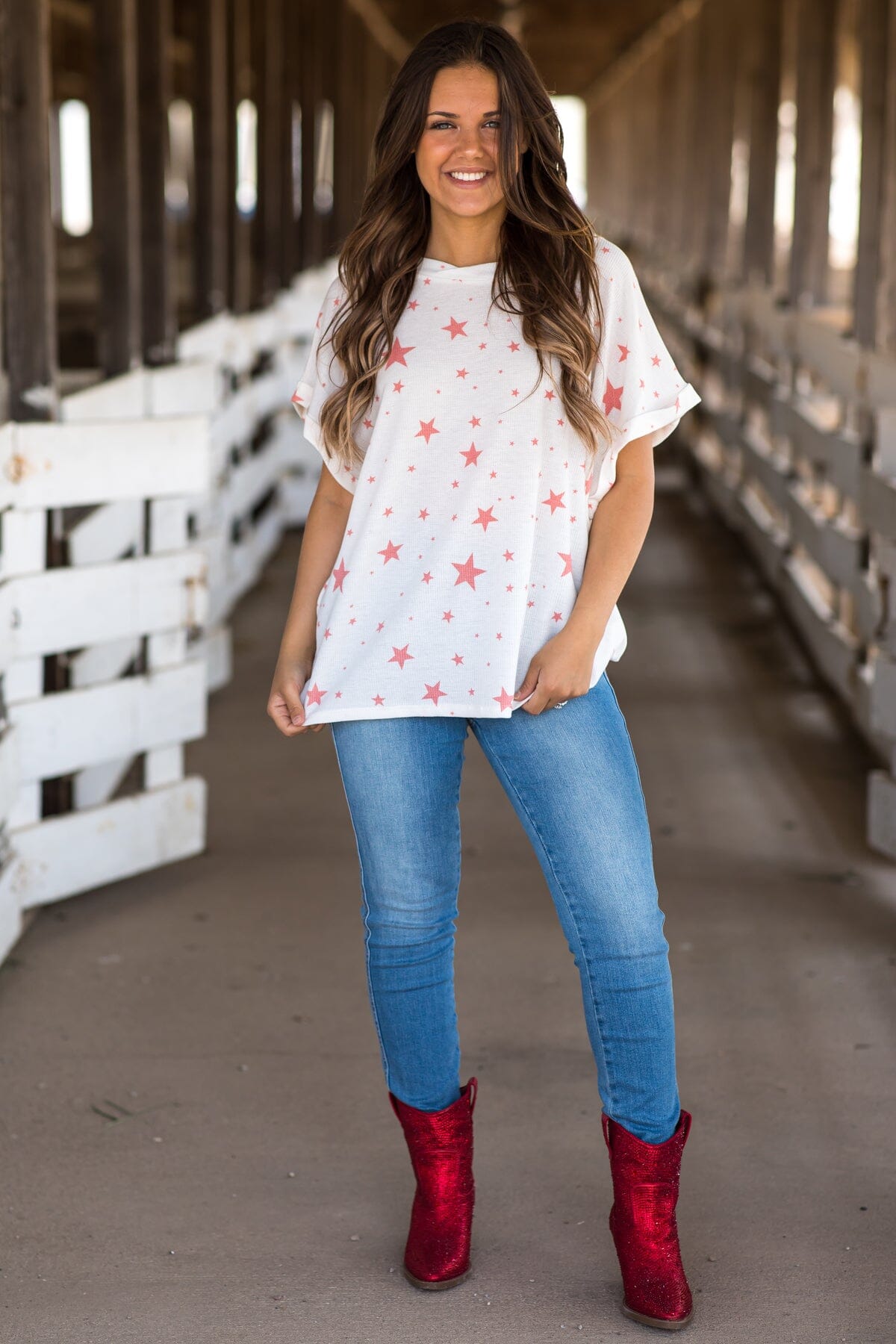 Off White and Blush Star Print Top