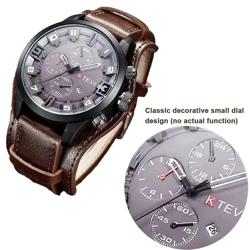 LIUYANGTIAN Retro Men's Watches High-end Luxury Man Watch PU Leather Strap Date Business Quartz Watch Big Dial Military tactical Wristwatch