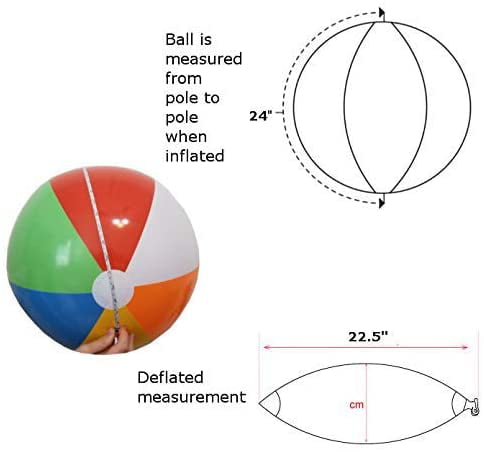 Fun Land 24 inch Pack of 6 Jumbo Colorful Beach Balls Rainbow Color Beach Balls 24