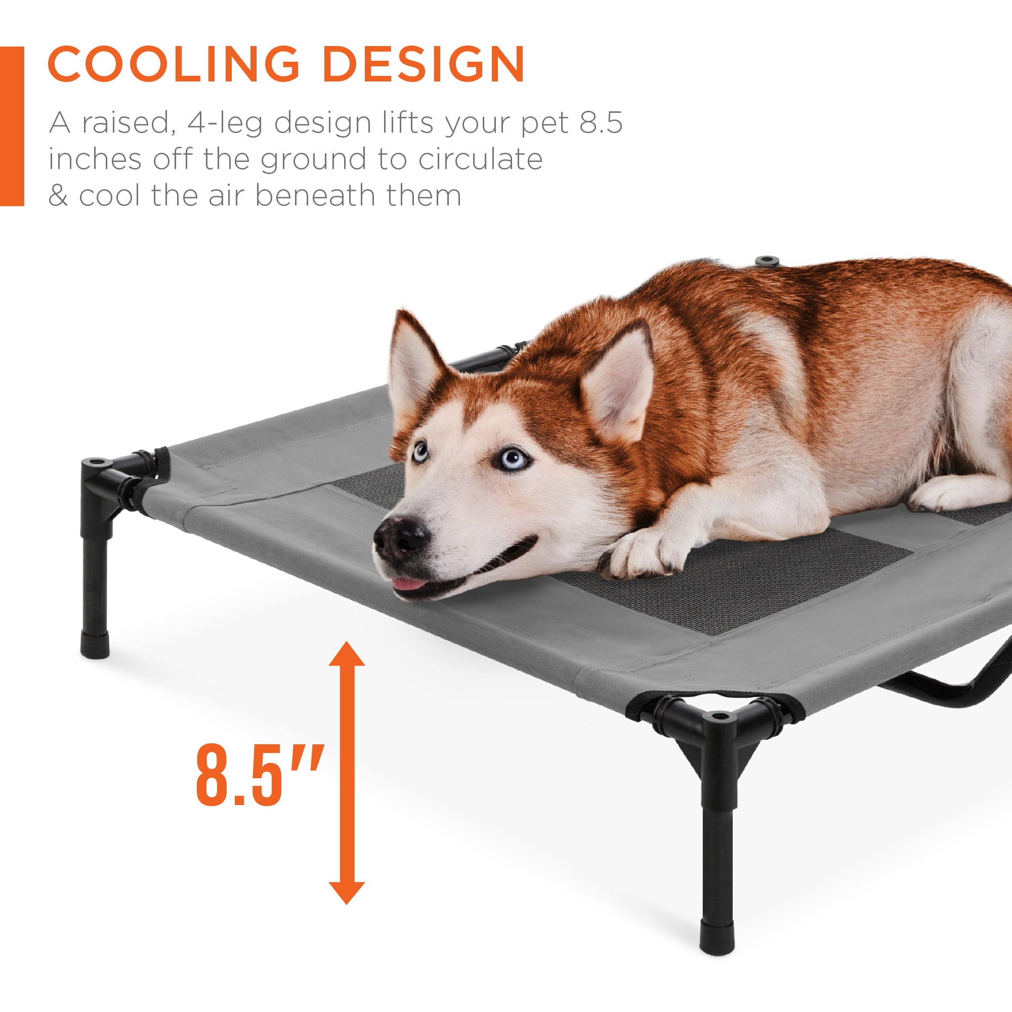 Best Choice Products 36in Outdoor Raised Mesh Cot Cooling Dog Pet Bed w/ Removable Canopy， Travel Bag - Gray