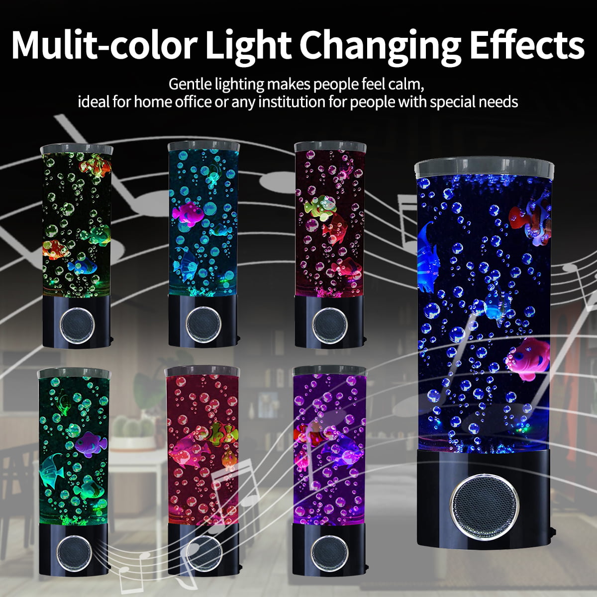Vaticas Fish Lava Lamp Bluetooth Speaker LED Multi-Color Aquarium Light Home Office Decor Gifts