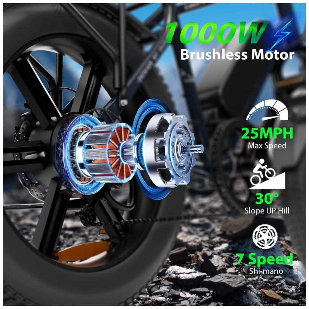 Bicicleta Elétrica para Adultos 1000W de Pico, Até 25MPH, Bateria Removível de 48V15AH, Bicicleta Elétrica com Alcance de 38 Milhas e Pneu