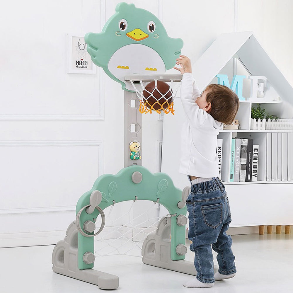 Transer Height Adjustable Basketball Set Portable Basketball System Kids 3-in-1 Basketball Hoop Stand w/Basketball，Ring Toss，Soccer Best Gift For Baby Kids Boys Girls For Outdoor Play Sport