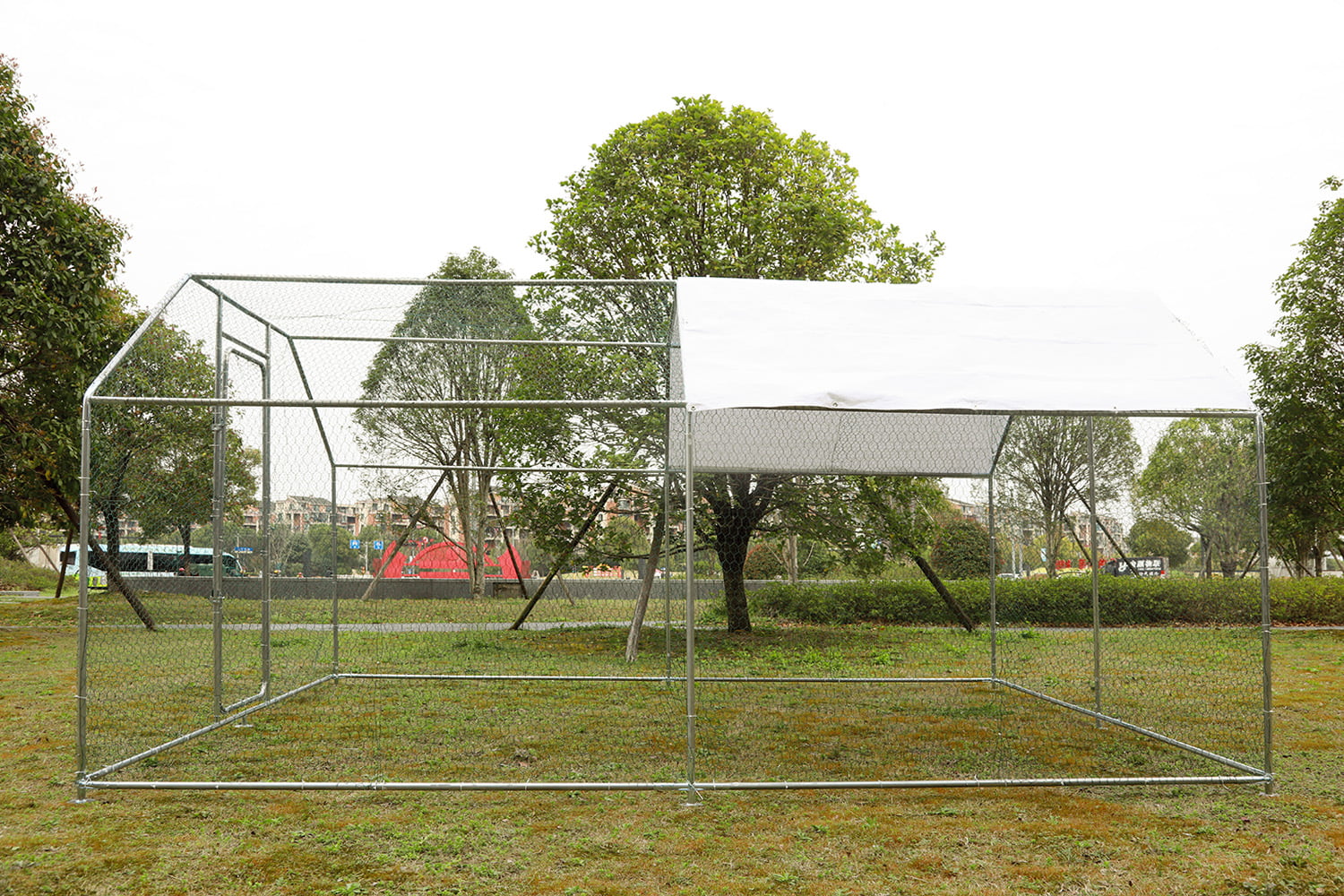 10'x10' Outdoor Heavy Duty Chicken Coops Walk in Metal Chicken Cages Large Pets Raise Crate Protector Poultry Rabbit House with Waterproof Cover Backyard