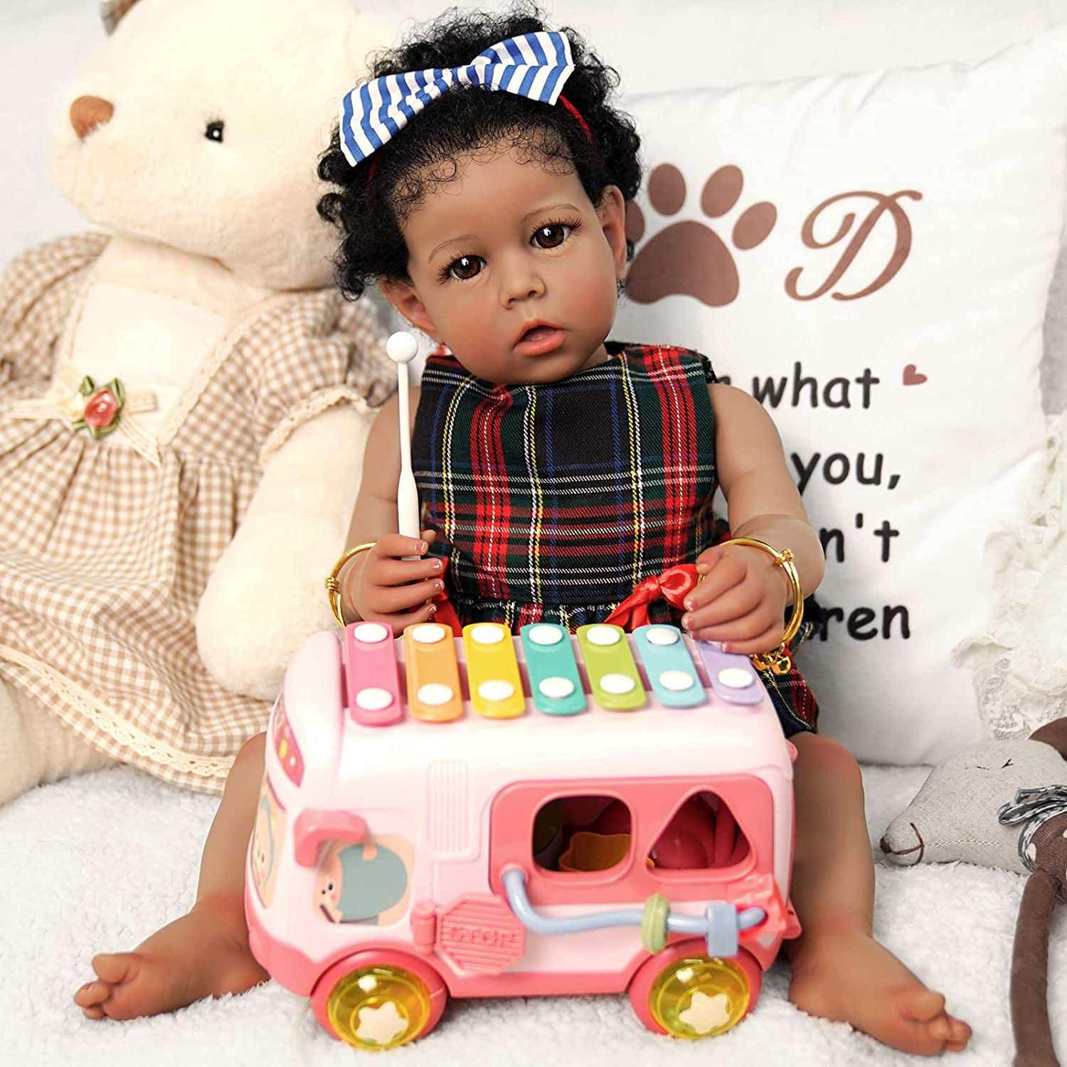 JIZHI Realistic Reborn Baby Dolls Black with Smooth Skin Lifelike Newborn Brown Eyes African American Girls with Clothes for Kids Age 3+