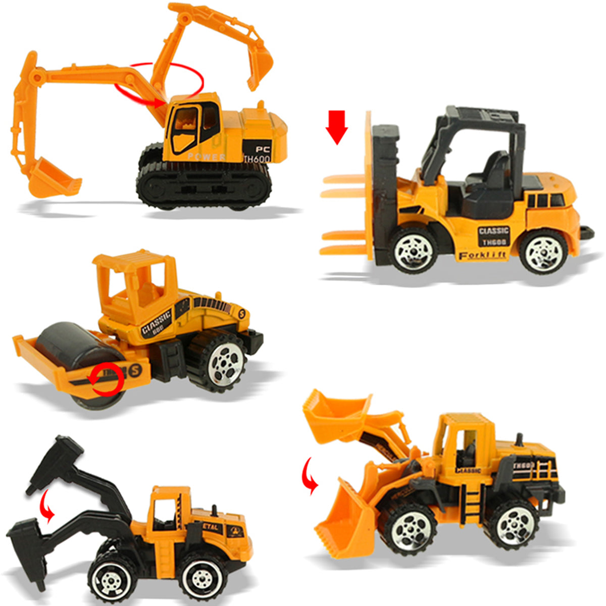 Coolplay 6PCS Mini Alloy Truck Forklift Bulldozer Excavator Die-Cast Vehicle Toy Set for 3 4 5 6 7 Year Old Boy Kids