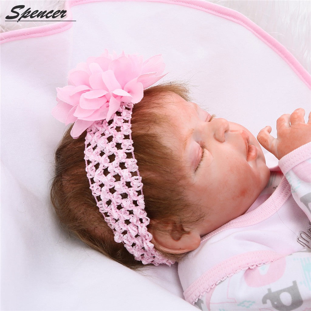 Spencer 22" 56cm Lifelike Handmade Full Body Silicone Vinyl Reborn Newborn Baby Doll Sleeping Newborn Girl Xmas Gift