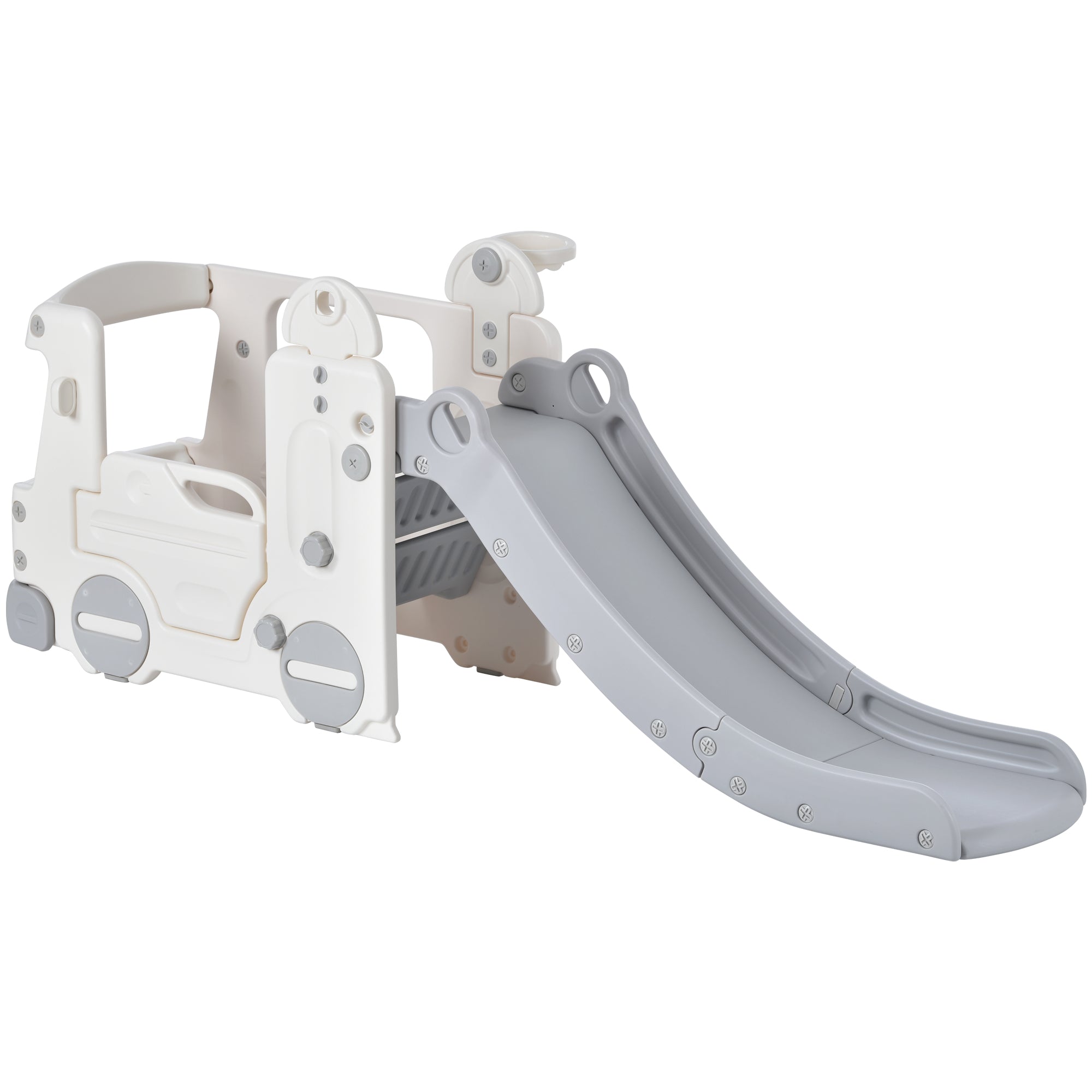 Artlia Kids Slide with Bus Play Structure Climber， Freestanding Bus Climber with Slide for Toddlers， Bus Climber Slide Set with Basketball Hoop