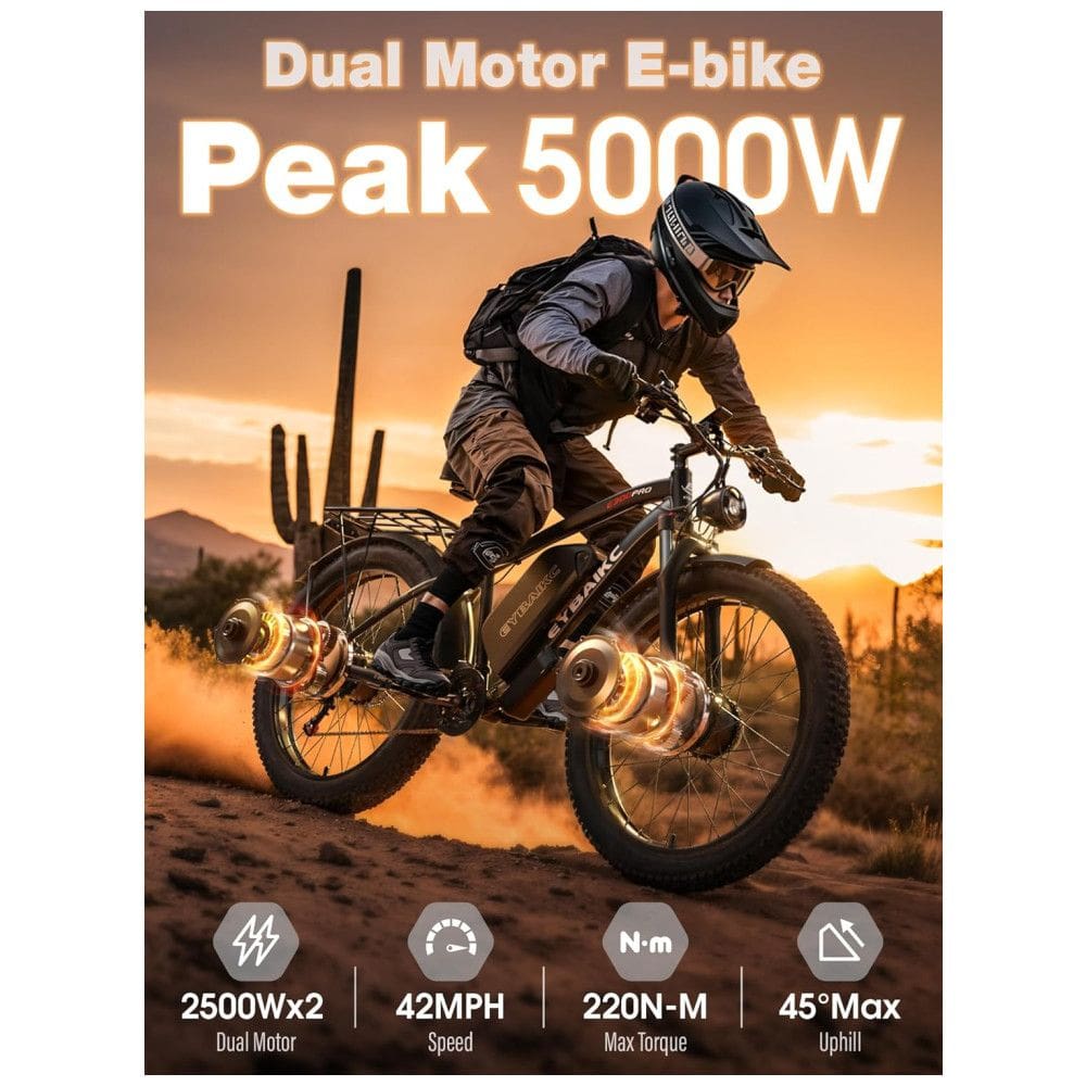 Bicicleta Elétrica Dual Motor Peak 5000W para Adultos, Bateria 52V32Ah 160Km Autonomia, EBike 40-45MPH, Pneu 24` x 4.0