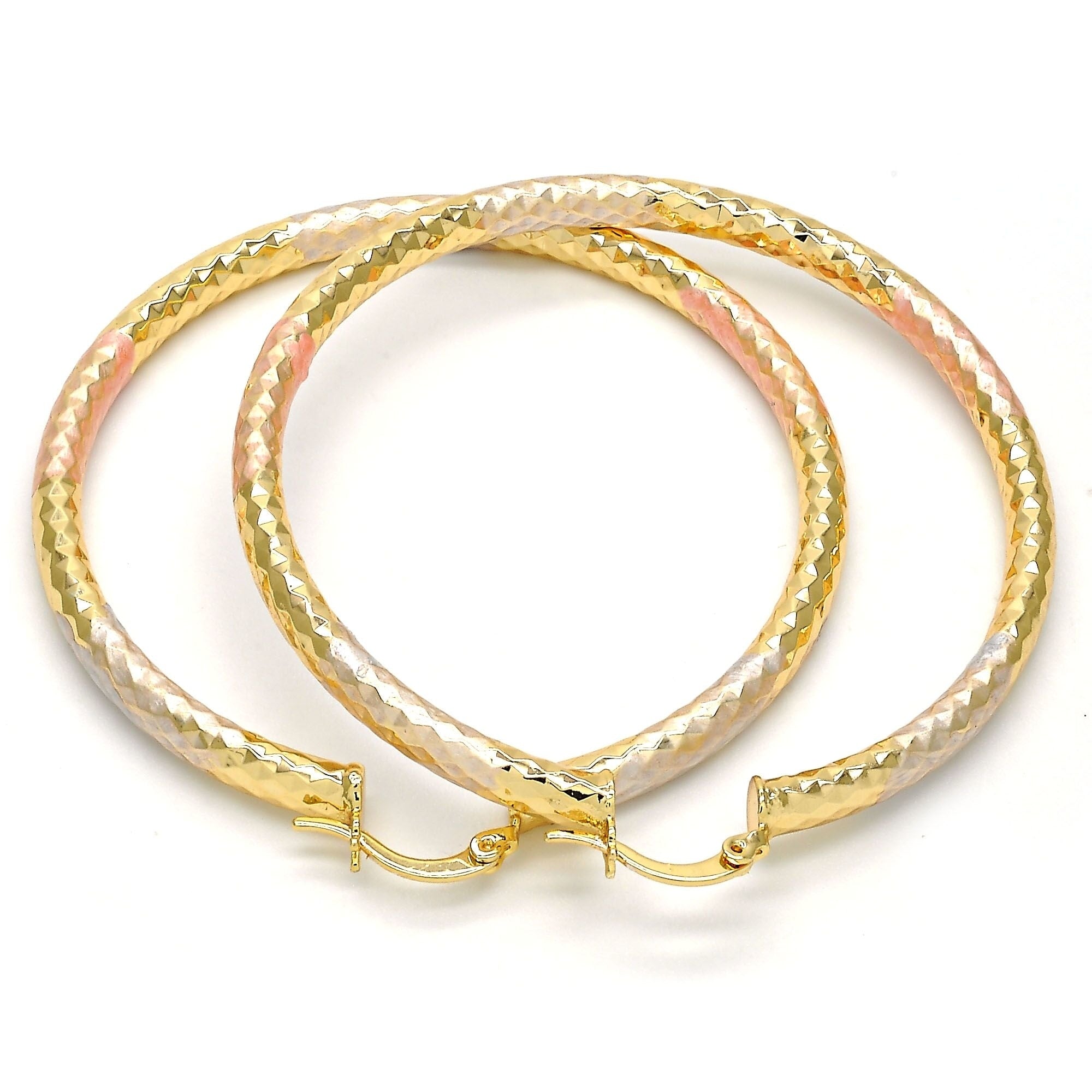 Gold Filled Large Hoop， Hollow Design， Tri Tone 60mm