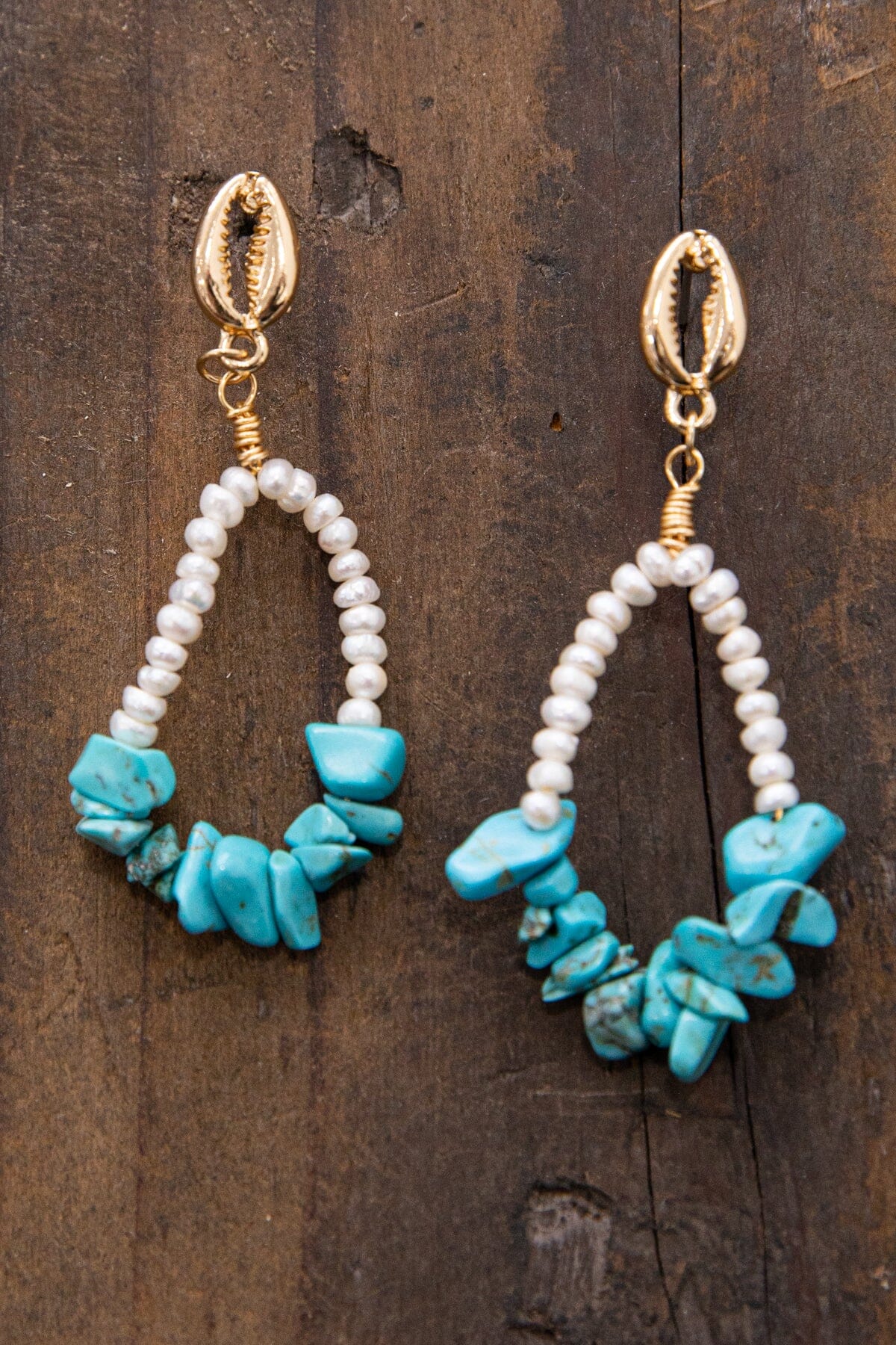 Turquoise Stone and Freshwater Pearl Earrings