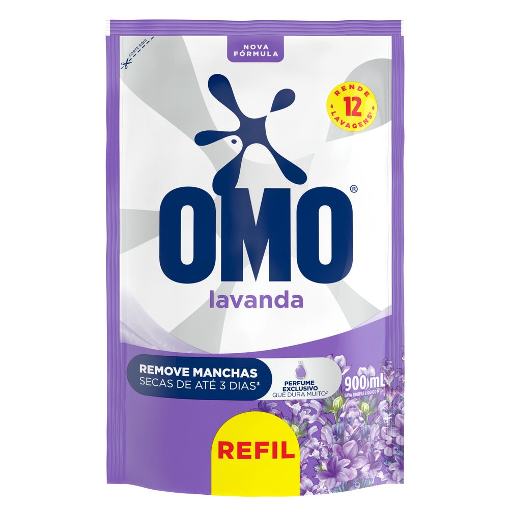 Lava-Roupas Liquido Lavanda Omo Sache 900ml Refil Economico