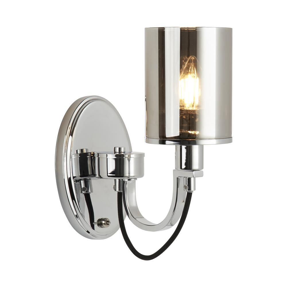 Searchlight 9041-1CC Catalina Chrome Wall Light with Smoked Glass Cylinder Shade