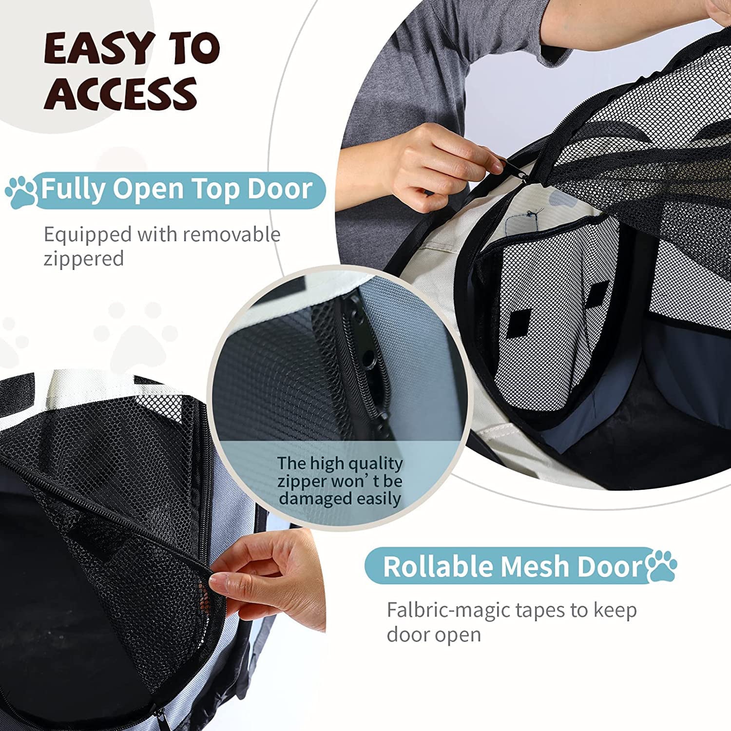 Portable Dog Playpen Puppy Playpen Indooor，Dog Pen Indoor Outdoor Foldable Cat Playpen Dog Playpen for Small Dogs Play Pens for Puppys Outdoor Cat Playpen， White and Gray