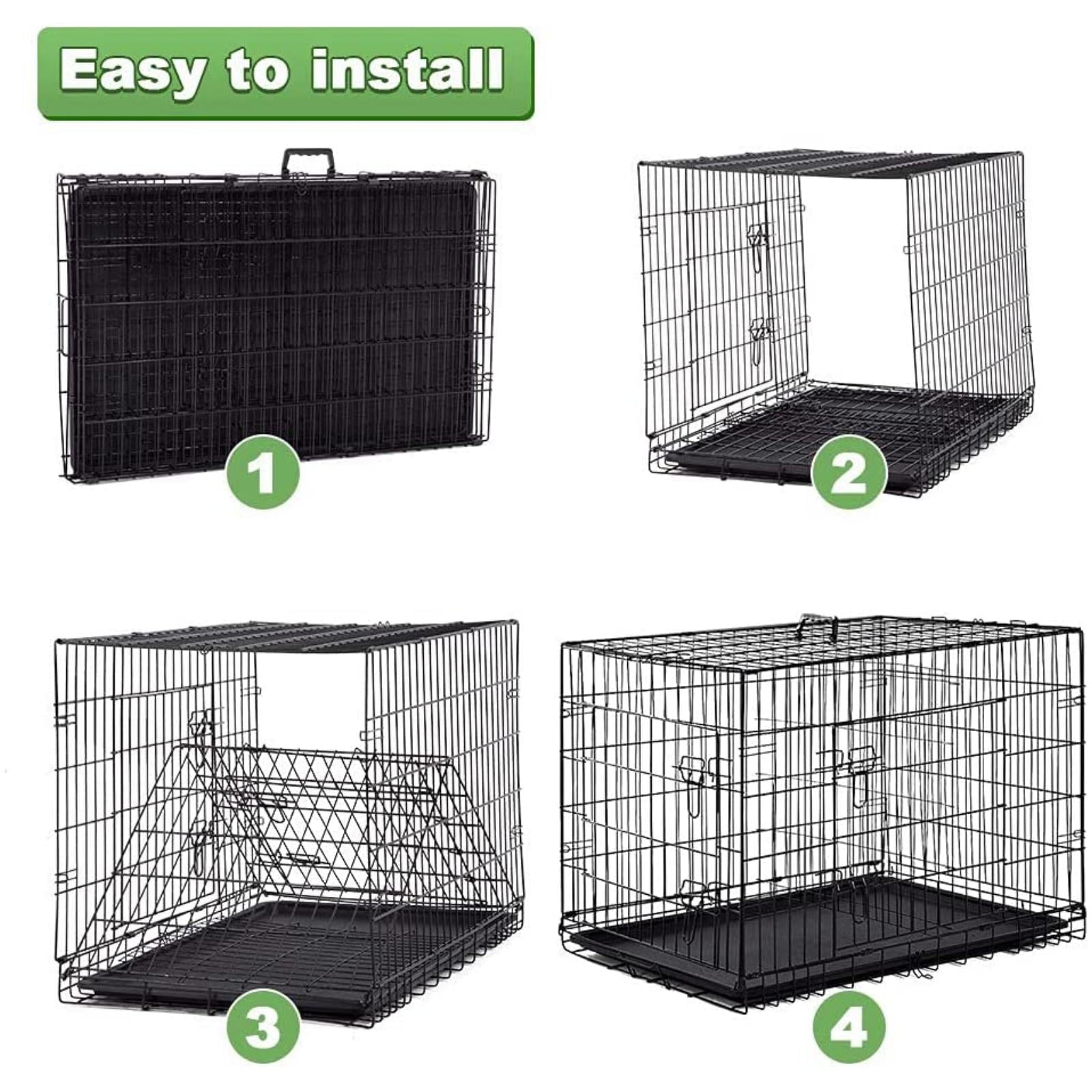 NiamVelo Heavy Duty Dog Crate Dog Cage 42'' Extra Large Dog Crate Kennel for Large Dogs， Folding Metal Dog Crate W/Divider and Tray Double Doors ， Black