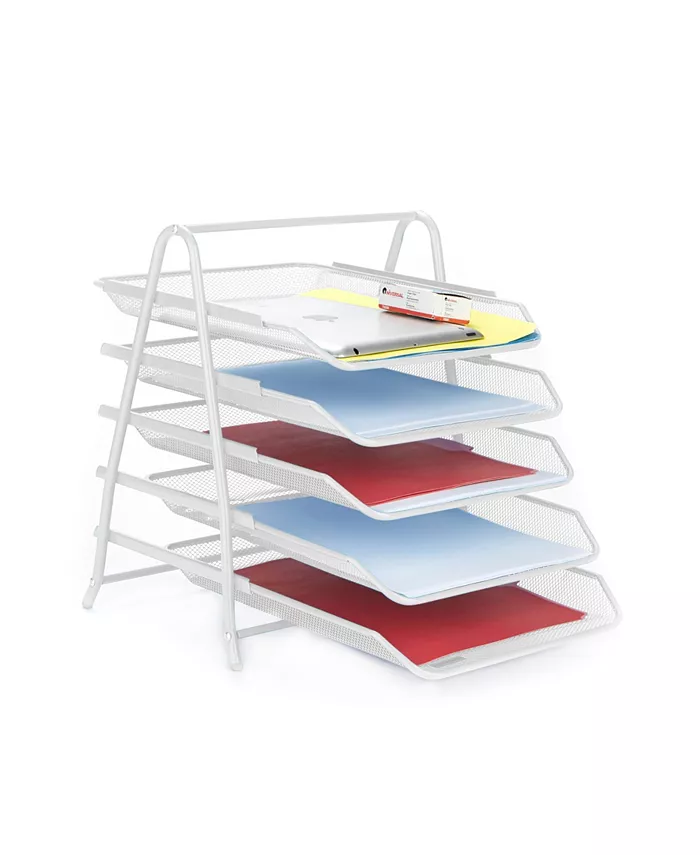 Mind Reader 5 Tier Mesh Paper File Tray， Desk Organizer with 5 Sliding Trays